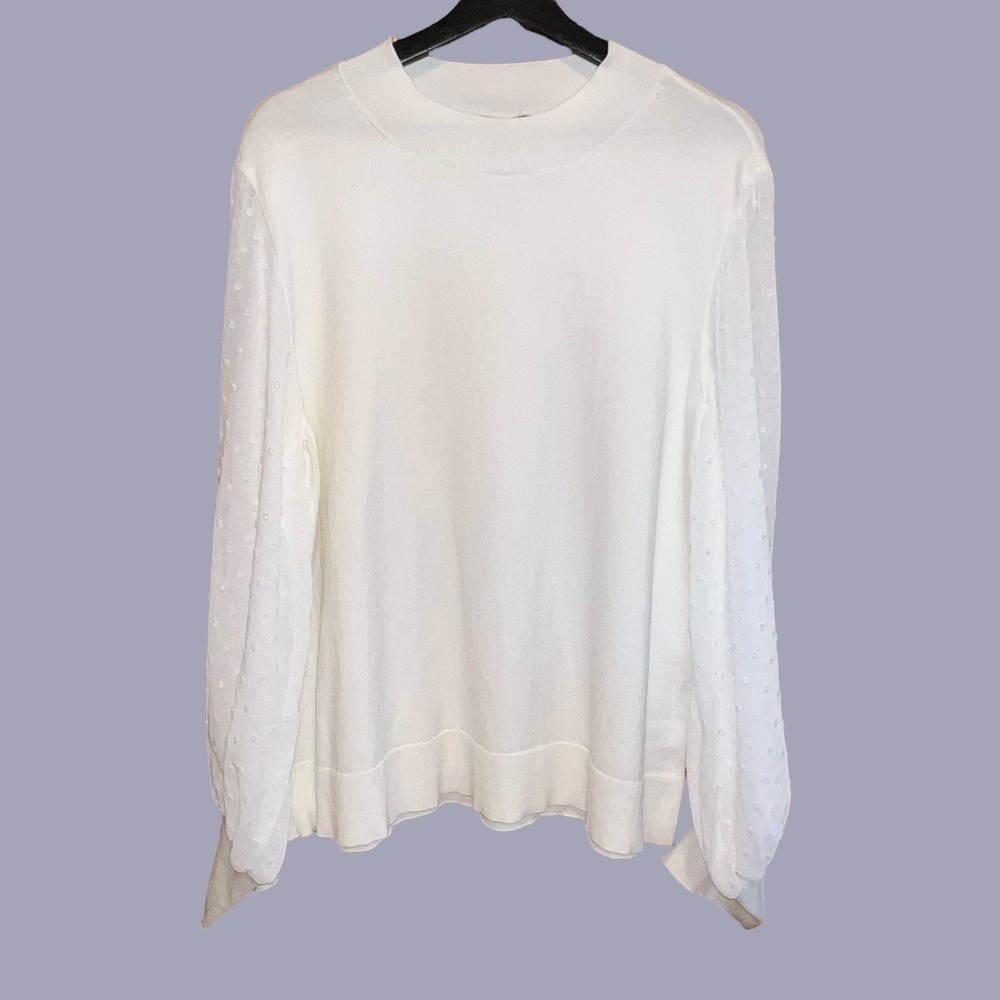 Vince Camuto XXL Womens White Mock Neck Long Sleeve Swiss Dot‎ Blouse Top
